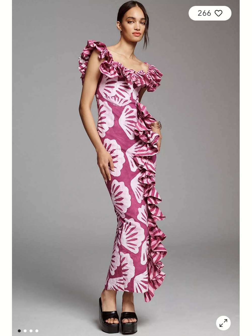 Anthropologie Pink One-Shoulder Ruffle Maxi Dress SIKA